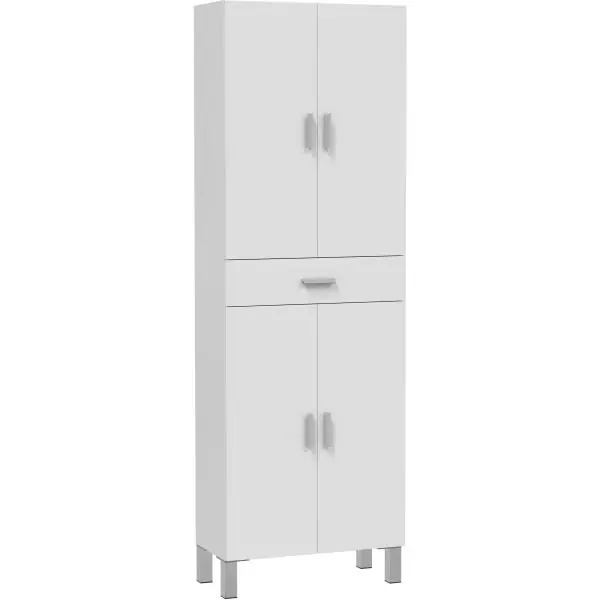 Meuble de salle de bain - Colonne - Décor Blanc brillant - 4 portes + 1 tiroir - L60 x P29 x H182 cm - ARUBA