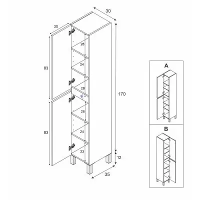 Colonne de salle de bain NEREA blanc brillant - 2 portes - Pratique et élégante