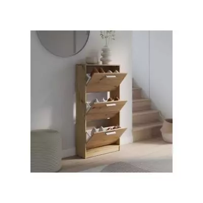 Armoire à chaussures MAC en chêne artisan - 3 abattants - 6 paires