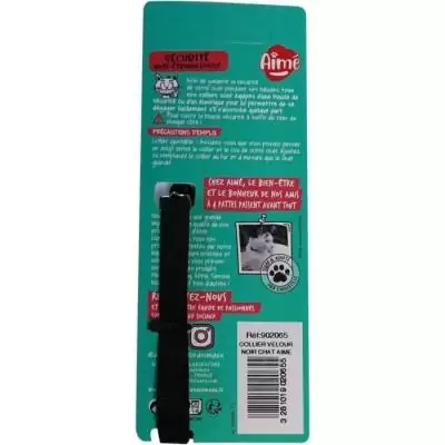 Collier pour chat AIME - Velours Noir avec motifs rouges/blancs