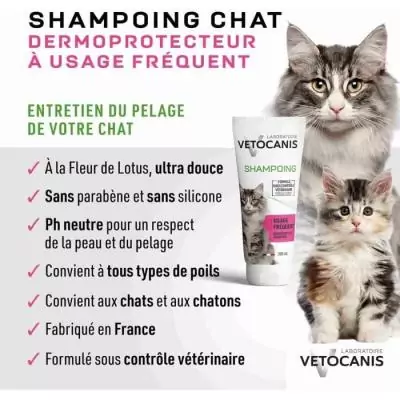 Shampoing chat VETOCANIS - Poil doux et brillant