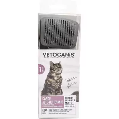 Brosse toilettage - VETOCANIS - Carde auto-nettoyante pour chat - Rétractable - Pour poils longs