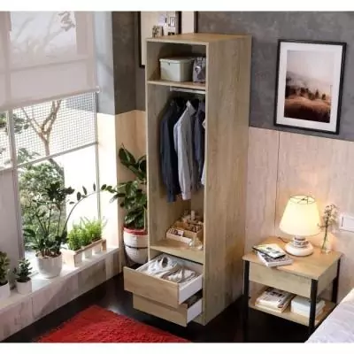 Dressing - Décor Chene - 2 tiroirs - 2 étageres - 1 tringle - L50 x P57 x H200 cm