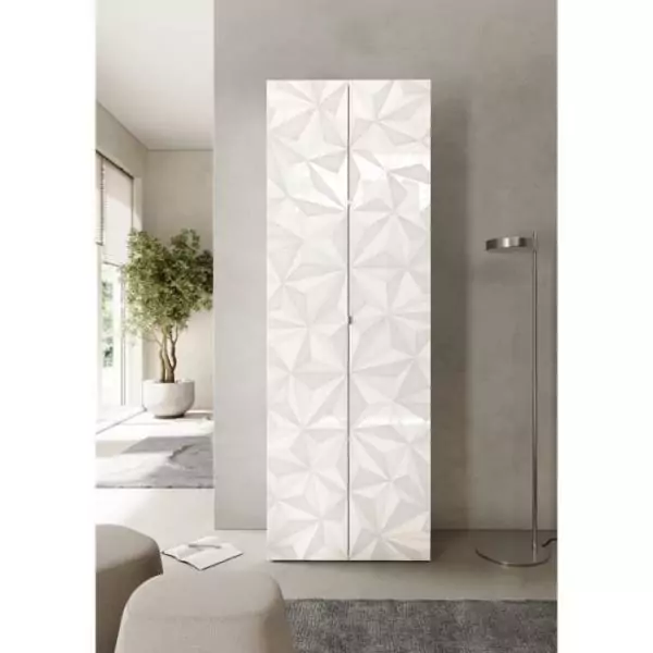 Armoire de rangement - 2 portes - 3 étageres - Blanc laqué - L63 x P35 x H184 cm - PARIGI