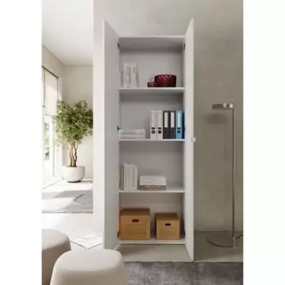 Armoire de rangement - 2 portes - 3 étageres - Blanc laqué - L63 x P35 x H184 cm - PARIGI