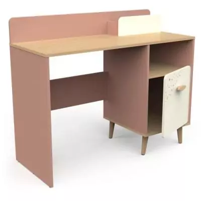 Bureau enfant - SUZIE - 1 porte - 1 niche - Chene / Abricot - 106,6 x 44,9 x 87,7 cm - DEMEYERE