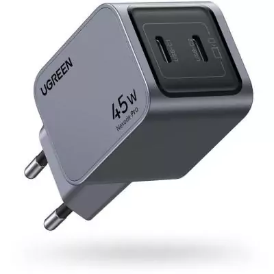 Chargeur secteur - UGREEN - GaN 2 Ports USB-C - 45W - Gris