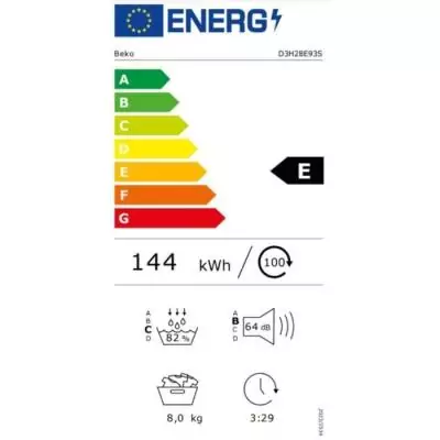 Seche-linge pompe a chaleur BEKO D3H28E93S Eco Sense - 8 kg - L60cm - Silver Seche-linge pompe a chaleur BEKO D3H28E93S Eco Sense - 8 kg - L60cm - Silver
