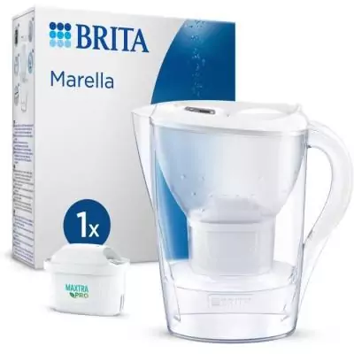 Carafe filtrante BRITA - Marella Blanche - Capacité 2,4L dont 1,4L d'eau filtrée - 1 Cartouche Maxtra Pro All-In-1 incluse