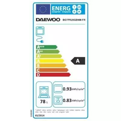 Four encastrable- Pyrolyse - Chaleur pulsée - DAEWOO - BO7PR28GBNM - Noir - Porte froide - 59,5 x 57,5 x 59,5 cm Four encastrable- Pyrolyse - Chaleur pulsée - DAEWOO - BO7PR28GBNM - Noir - Porte froide - 59,5 x 57,5 x 59,5 cm