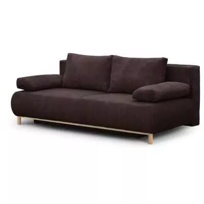 Banquette convertible 3 places MIKA - Velours côtelé marron foncé - Coffre de rangement - L 192 x H 84 x P 93 cm