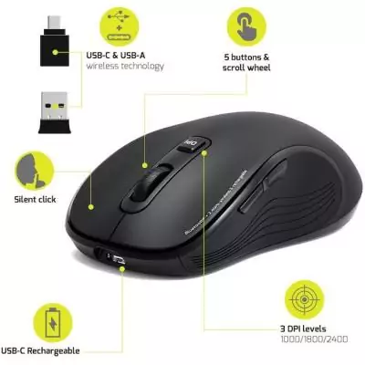 Souris sans fil PORT Designs 910010 Bluetooth & 2.4 GHz Noir
