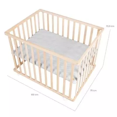 Parc bébé - ROBA - 75 x 100 cm - Tapis de parc 'Roba Style' gris inclus - Roulettes - Bois naturel Parc bébé - ROBA - 75 x 100 cm - Tapis de parc 'Roba Style' gris inclus - Roulettes - Bois naturel