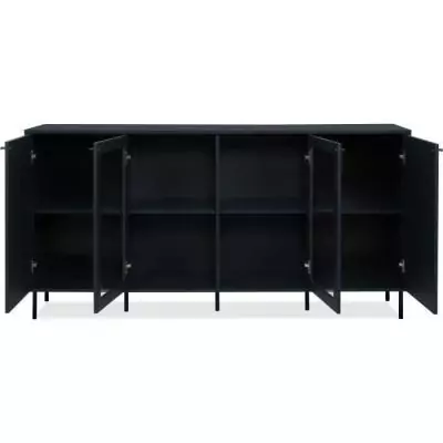 Buffet bas - CARACAS - Décor bleu navy - 2 portes vitrées + 2 portes - L180 x H90 x P40 cm