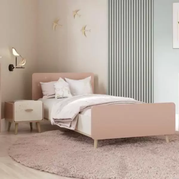 Ensemble Lit et table de chevet - SUZIE - 90 x 190 cm - Chene / Abricot - DEMEYERE