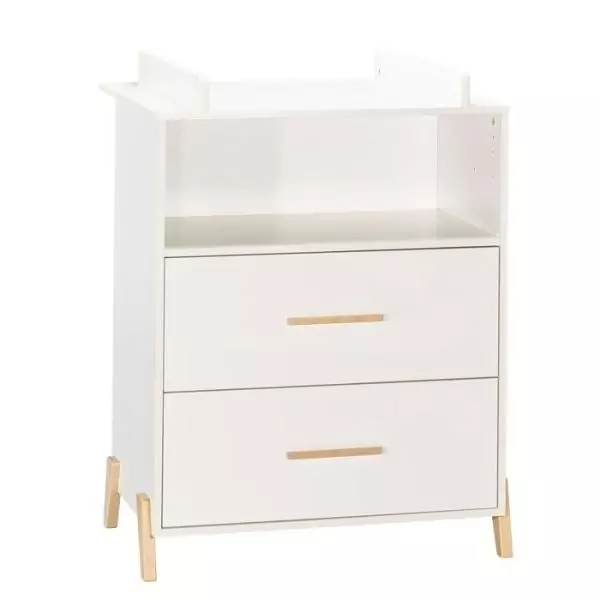 Commode a langer - Babyprice - Joy Naturel - 2 tiroirs - 1 niche - Blanc - Sur pieds en bois naturel