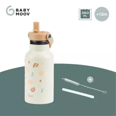 Babymoov - Gourde Enfant Isotherme 350ml - Anti Fuites - Paille Intégrée - Garde 12h au Frais et 6h au Chaud - 2e Paille Inclu