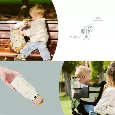 Babymoov - Gourde Enfant Isotherme 350ml - Anti Fuites - Paille Intégrée - Garde 12h au Frais et 6h au Chaud - 2e Paille Inclu