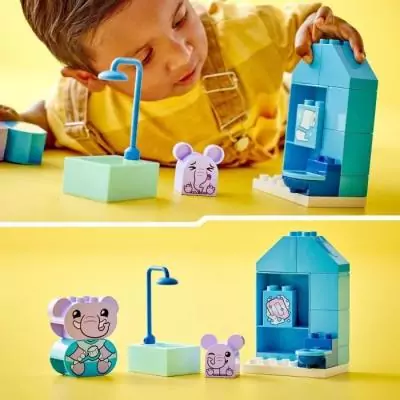 LEGO 10413 DUPLO My First Mes Rituels Quotidiens - Le Bain, Jouet Éducatif pour Bébés, Inclut 2 Figurines d'Éléphants