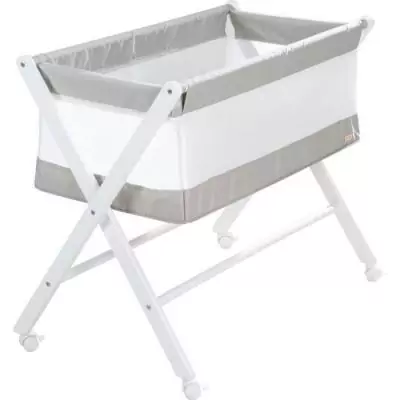 Berceau Cododo Pliable - ROBA - Toile et maille - Matelas et roulettes a freins - 90 x 45 cm - Gris / Blanc
