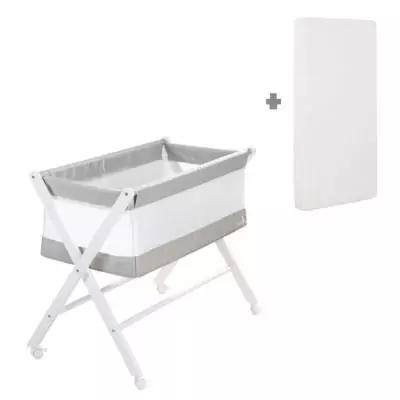 Berceau Cododo Pliable - ROBA - Toile et maille - Matelas et roulettes a freins - 90 x 45 cm - Gris / Blanc