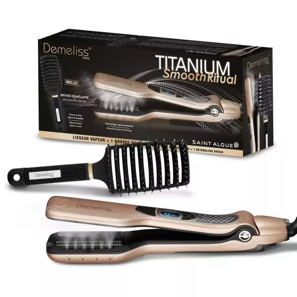 Lisseur vapeur - SAINT ALGUE - Coffret Demeliss TITANIUM SMOOTH RITUAL - Brosse démelante - Or