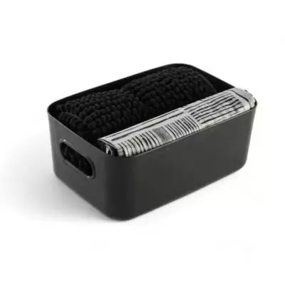 Set de douche - TODAY - UTILITY - Panier, tapis, rideau - Black