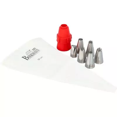 Poche a douille - BIRKMANN - EASY BAKING - Tissu - Inclus 6 douilles + 1 adapteur - 9 x 14,5 x 5,7 cm