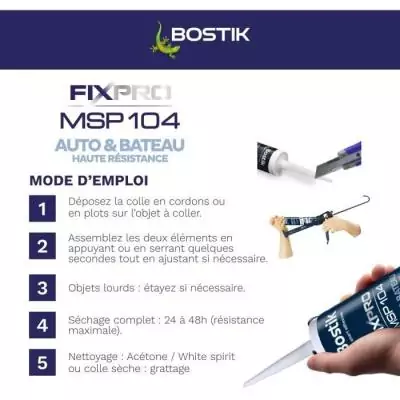 Mastic auto/bateau - BOSTIK - Fixpro MSP 104 - Colle et joint - Résiste intempéries et eau de mer - Blanc - 290 ml