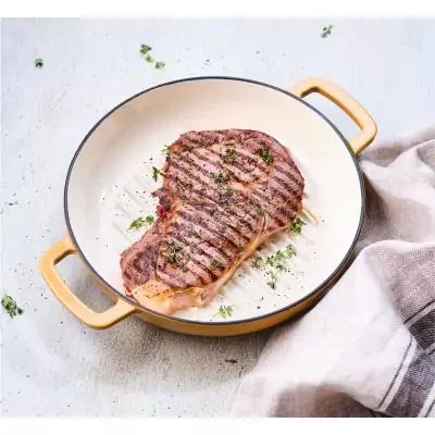 Poele a grill - COSY & TRENDY - FONTESTIC - Fonte émaillée - Ø28 cm - Tous feux dont induction - Ambre