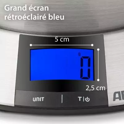 Balance de cuisine digitale - ADE - HANNA - Acier inoxydable/Plastique - 23 x 16,5 cm- Inclus 3 piles AAA