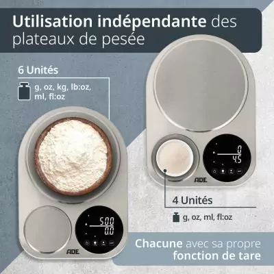 Balance de cuisine duo digitale - ADE - ISABELLA - Acier inoxydable/Plastique - 23x16,5 cm - Inclus 3 piles AAA