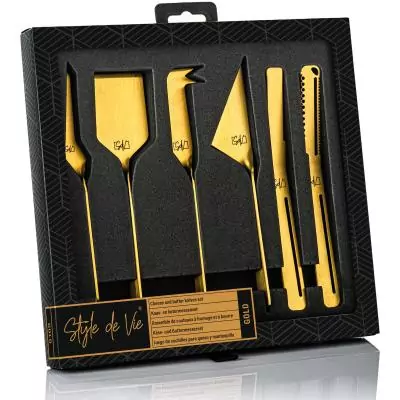Coffret couteaux a fromages et beurre - STYLE DE VIE - Acier inoxydable - 6 pieces - Doré