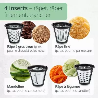 Râpe électrique - ADE - KITCHEN GADGETS - 4 types de Râpes - Acier inoxydable/plastique - 29,2 x 21,3 x 25 cm Râpe électrique - ADE - KITCHEN GADGETS - 4 types de Râpes - Acier inoxydable/plastique - 29,2 x 21,3 x 25 cm