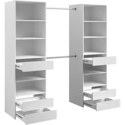 Dressing - ANETO - Blanc - Double colonne - 6 tiroirs - 2 barres de penderie - L199,9 x H200 x P49,7 cm - PARISOT