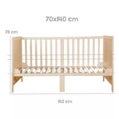 Lit bébé évolutif - 70 x 140 cm - ROBA - EASY SLEEP - Bois naturel