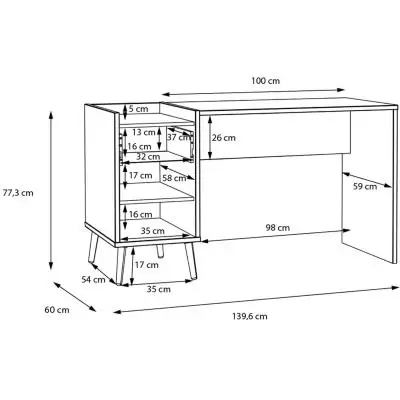Bureau droit WHENUA - Chene/ Vert sauge - 139,6 x 77,3 x 60 cm