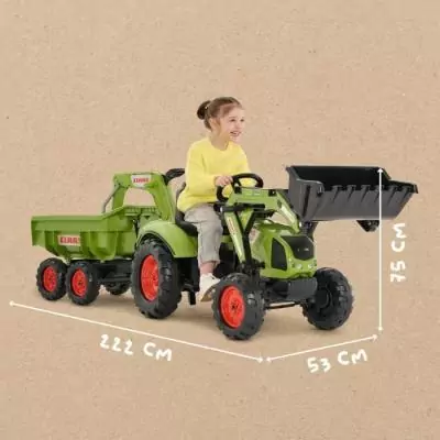 Tractopelle a pédales Claas - FALK - Volant directionnel, Selle pivotante & Excavatrice remorque - Fabriqué en France - Des 3