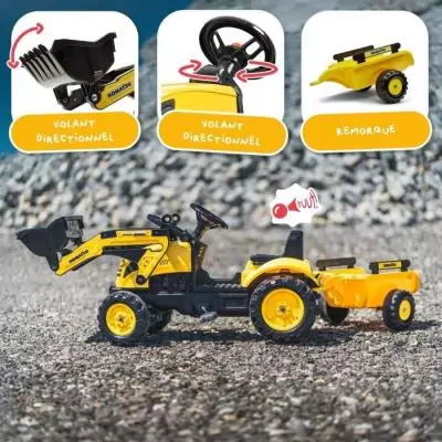 Tractopelle a pédales Komatsu - FALK - Pelle frontale et Remorque - 100% Fabriqué en France - 40% de plastique recyclé - Des