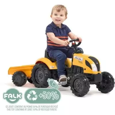 Tracteur a pédales Mighty Builder - FALK - Avec remorque - 100% Fabriqué en France - Au moins 50% de plastique recyclé - Des Tracteur a pédales Mighty Builder - FALK - Avec remorque - 100% Fabriqué en France - Au moins 50% de plastique recyclé - Des