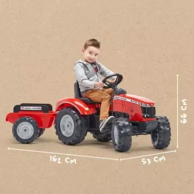 Tracteur a pédales Massey Ferguson - FALK - Volant directionnel, Remorque - Fabriqué en France - 60% de plastique recyclé, De Tracteur a pédales Massey Ferguson - FALK - Volant directionnel, Remorque - Fabriqué en France - 60% de plastique recyclé, De