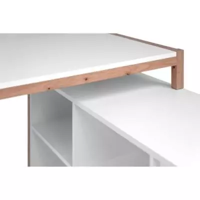 Bureau d'angle réversible Denver - Panneaux de particules - Coloris chene et blanc - 139 x 75 x 139 cm