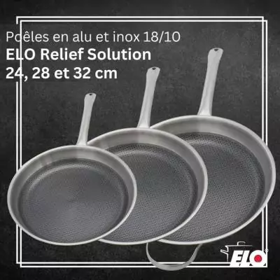 Set de 3 poeles a induction - ELO - Relief Solutions - Inox 18/10 ELODUR Select antiadhésives - Ø 24-28-32 cm