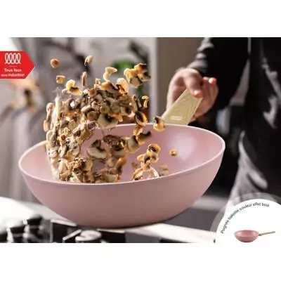 Wok - Tous feux dont induction - ARTHUR MARTIN - AM4944 - Revetement céramique - Ø 28 cm - Rose