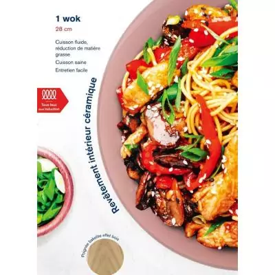 Wok - Tous feux dont induction - ARTHUR MARTIN - AM4944 - Revetement céramique - Ø 28 cm - Rose