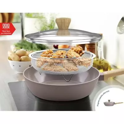 Sauteuse - Tous feux dont induction - ARTHUR MARTIN - AM9910 - Revetement céramique - Ø 24 cm - Couvercle et panier inox - Tau