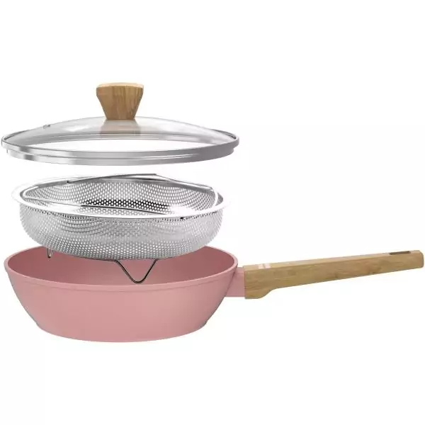 Sauteuse - Tous feux dont induction - ARTHUR MARTIN - AM0333 - Revetement céramique - Ø 24 cm - Avec couvercle et panier inox