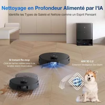 ECOVACS Deebot T30s Pro Gen2 - Aspirateur Robot Laveur avec Station - 13500 Pa - Brosse ZeroTangle - Nettoyage a l'eau Chaude