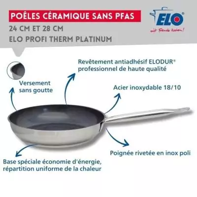 Set de 3 poeles a induction - ELO - Professional - Inox 18/10 ELODUR - Ø 24-28 et 32 cm