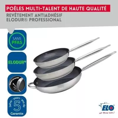 Set de 3 poeles a induction - ELO - Professional - Inox 18/10 ELODUR - Ø 24-28 et 32 cm